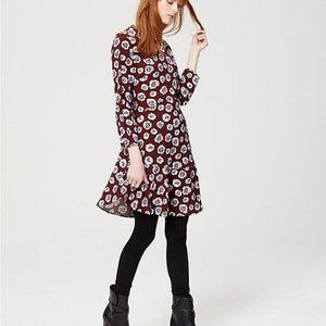 LOFT Moody Floral Flounce Dress Long Sleeve Burgundy Women Size 12
